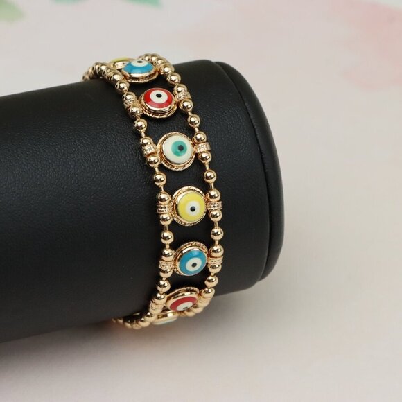 "Colorful Evil Eye Beaded Rose Gold Bracelet, XPBL0762 - Picture 10 of 12